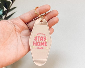 I Would Rather Stay Home Keychain, Gold Ringed Keychains, Cute Motel Keychain, Introvert Keychain, Retro Keychain, Homebody Club Keychain