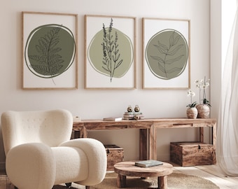 Boho Set of 3 Prints, Sage Green Set of Prints, Sage Green Bedroom Decor, Sage Green Wall Art, Botanical Set of 3 Prints, Spring Home Decor