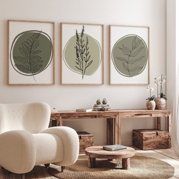 Boho Set of 3 Prints, Sage Green Set of Prints, Sage Green Bedroom Decor, Sage Green Wall Art, Botanical Set of 3 Prints, Spring Home Decor