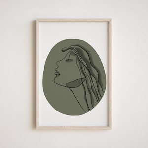 Abstract Woman Face Wall Art, Sage Green Wall Art, Modern Woman Art, Abstract Face Art, Female Face Line Art, Line Art Portrait