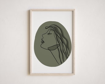 Abstract Woman Face Wall Art, Sage Green Wall Art, Modern Woman Art, Abstract Face Art, Female Face Line Art, Line Art Portrait