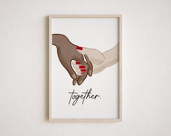 Interracial Hands Wall Art, Interracial love, Black and White Hands, Interracial Couple Art, Valentine&#39;s Day Gifts, Valentine’s Day Cards
