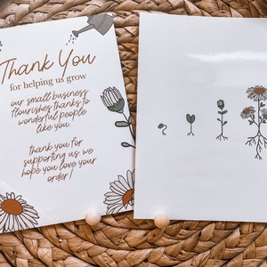 Cartão de agradecimento Daisy, folheto de embalagem, suprimentos para pequenas empresas, cartão de agradecimento frente e verso, folheto de embalagem de agradecimento, marca de pequena loja