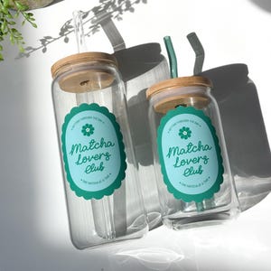 Matcha Lovers Club Glass Cup, Iced Matcha Tumbler, Aesthetic Reusable Cup for Matcha, Coffee, Gift for Matcha Drinkers, Tea Drinker Gift