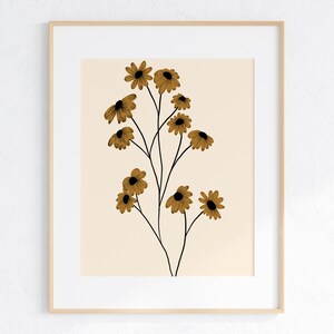 Sunflower Printable Wall Art, Sunflower Illustration, Boho Apartment Decor, Boho Wall Art, Digital Download, Yellow Flower Wall Art image 6