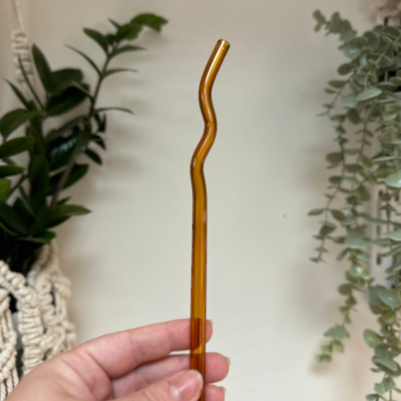 Glass Wavy Straw, Reusable Glass Straw, Cute Wavy Straw, Eco Friendly Glass Straw, Iced Coffee Glass Straw, Pink Wavy Straw, Cup Add On Amber