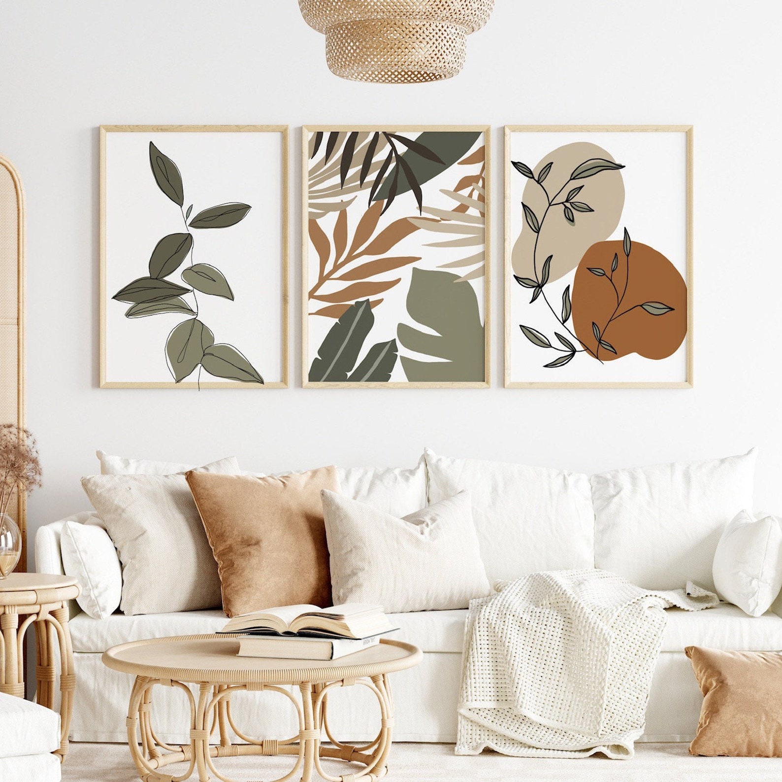 Boho Set of 3 Prints Botanical Living Room Art Plant Prints - Etsy