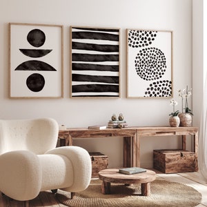 Mid Century Modern Geometric Set of 3 Prints, Abstract Geometric Line Wall Art, Modern Black and White Wall Art, Modern Gallery Wall Art