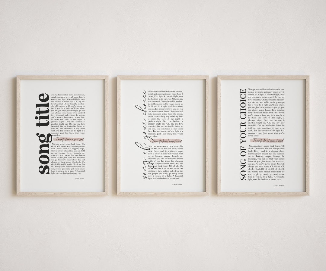 Custom Song Lyric Print, Song Lyric Poster, Wedding Gift for Best Friend, Favorite Song Anniversary Gift, Song Lyric Christmas Gift
