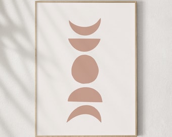 Phases of the Moon, Pink Abstract Wall Art, Geometric Printable Wall Art, Boho Print Decor Minimalist Print, Modern Abstract Digital Print