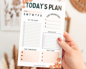 Daily Planner Notepad, To Do List Notepad, 50 Sheet Planner Notepad, Hourly Planner, Floral Planner, Organization Gifts