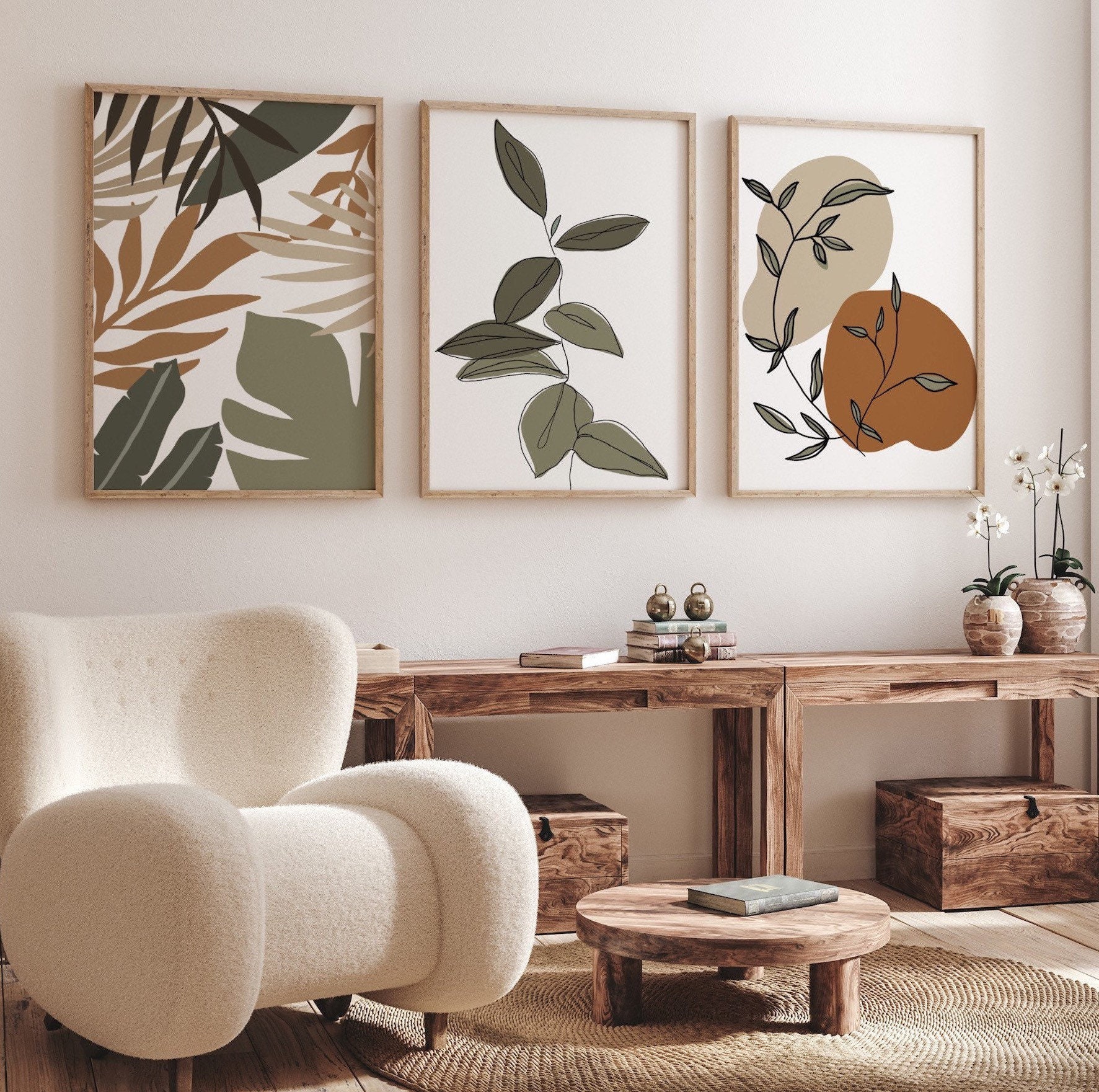 Boho Set of 3 Prints Botanical Living Room Art Plant Prints - Etsy