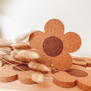 Daisy Flower Cork Coaster, Floral Coaster, Brown Cork Coaster, Coffee Mug Coaster, Aesthetic Coaster, Custom Coaster, Office Desk Coaster