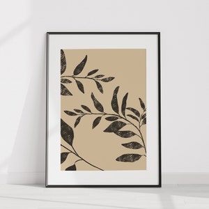 Botanical Leaf Print, Modern Wall Art, Neutral Botanical Print, Scandinavian Wall Art, Beige Bedroom Decor, Botanical Wall Art
