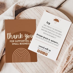 Tarjetas de agradecimiento de negocios boho, tarjetas de agradecimiento de dos caras boho, inserciones de embalaje, tarjetas de embalaje, tarjetas de agradecimiento de pequeñas empresas personalizadas