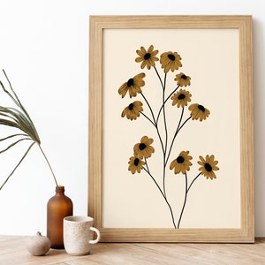 Sunflower Printable Wall Art, Sunflower Illustration, Boho Apartment Decor, Boho Wall Art, Digital Download, Yellow Flower Wall Art image 5