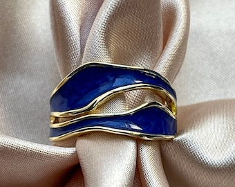 Stainless steel blue ring, 18k Gold Plated, Waterproof and adjustable, gift for her, free packaging, chunky ring, ring for women, JABALI