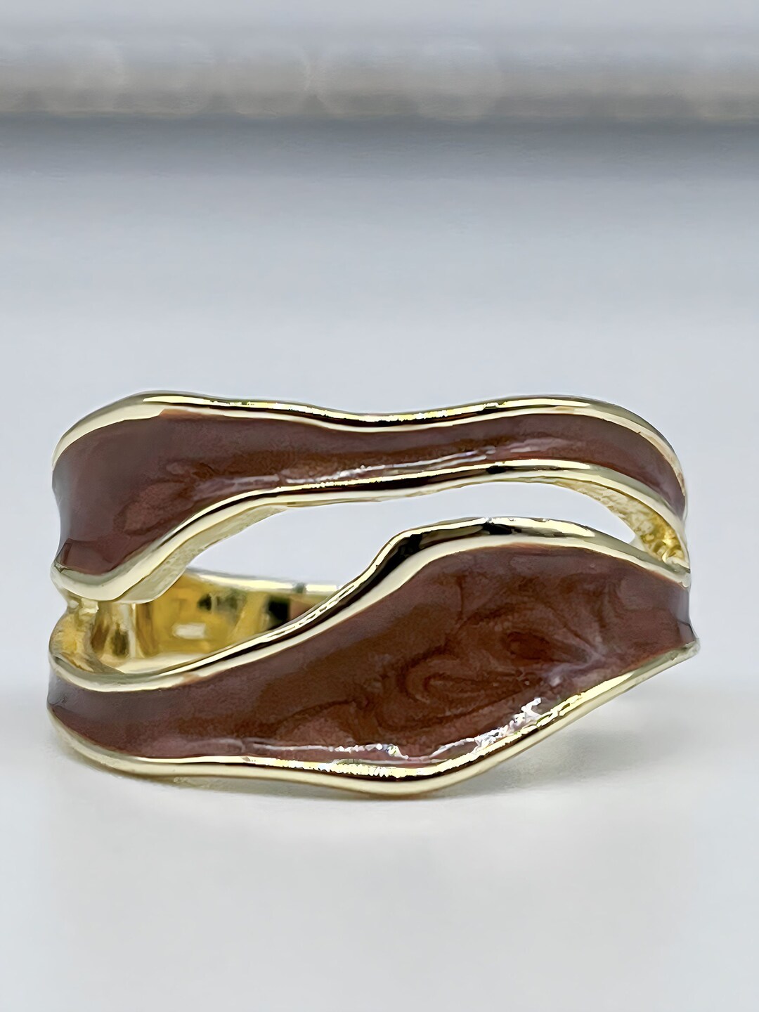 Brown Gold Ring Band Stacking Ring for Women Chunky Open Ring to Match ...