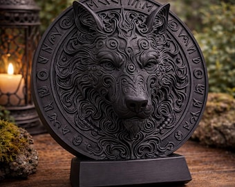Wanddekoration / Wikingerwolf-Statue – Ø 24 cm – 3D-Druck