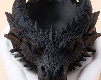 3D-gedruckter Drachenkopf mit Aufbewahrungsfach – Schwarzer Deko-Organizer – Anpassbar – 15 × 19 × 6,5 cm