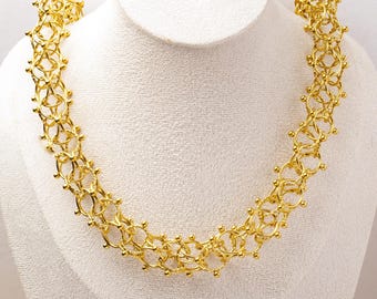 Goldfarbene Edelstahl-Zyklonkette, 1,4 cm breit – 55 cm lang + 5 cm Verlängerung