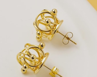 Cyclone Damenohrringe – Edelstahl – „Goldene Kugel“ – 10 mm