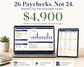 Biweekly Pay Tracker | 26 Paycheck Budget Planner | Excel Spreadsheet (Digital Download)