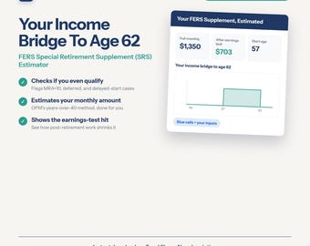 FERS Supplement Calculator | Special Retirement Supplement SRS Estimator for Early Federal Retirees | Excel Template