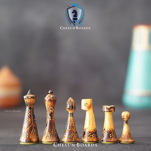 Reproduziert Hermann Ohme Schach-Set / Danish Modern Minimalist Style / Gebrannte Buchsbaum Hand geschnitzt / König 3,75 &quot;Gewichte Schachfiguren