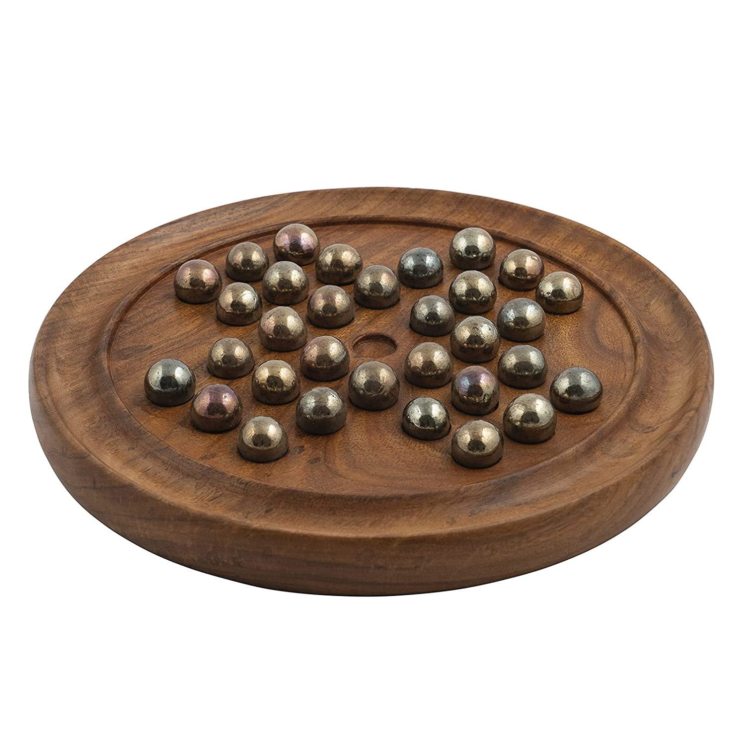 Oakwood Made Marble Solitaire Boards 9 inch - Glass Marbles Included | Thanks Giving Day/Christmas Gift