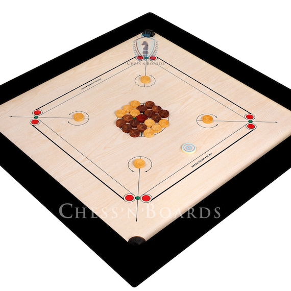 Full Size Carrom Board Game Set: With Coins, Striker & Powder 