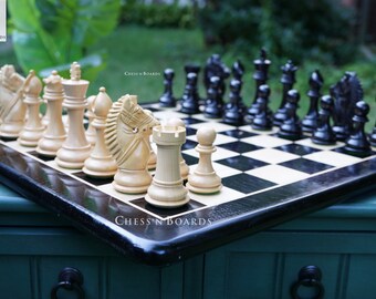 Rio Staunton Chess Set in Ebony & Boxwood/ King Height 4” with 19” Ebony and Maple Chess Board/ Staunton Chess Set/ Hand crafted Chess Set
