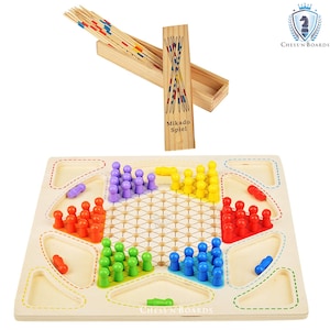 Wooden Chinese Checkers & Ludo Set with Mikado Sticks