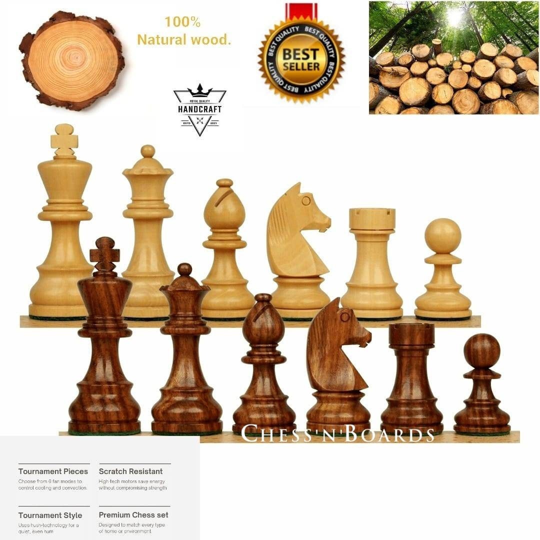 Ebony World Championship Chess Pieces Set 3.75 FIDE type+ 21