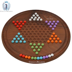Chinese Checkers Game Set with 12-inch Diameter Round Wooden Board and Colorful Acrylic Beads/Thanks Giving day Gift/Christmas Gift