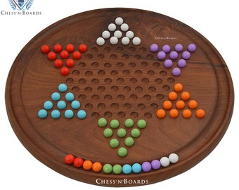 Chinese Checkers Game Set with 12-inch Diameter Round Wooden Board and Colorful Acrylic Beads/Thanks Giving day Gift/Christmas Gift