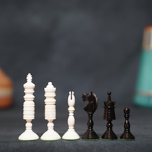 Antique Pre-Staunton English Chess Pieces Only Set -Camel Bone- Ivory White 4.6&quot; King Height  | Thanks Giving   Gift Ideas |Christmas Gift