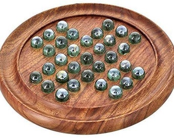 Oakwood Made Marble Solitaire Boards 9 inch - Glass Marbles Included |Thanks Giving Day/Christmas Gift