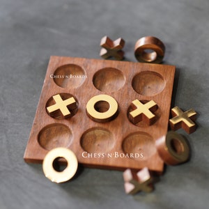 Brass Inlaid Tic Tak Toe Board Game 4.5 x 4.5" | Table Top Noughts and Crosses | Tic Tac Toe Game for Kids and Family| Gift under 30