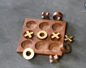 Brass Inlaid Tic Tak Toe Board Game 4.5 x 4.5&quot; | Table Top Noughts and Crosses | Tic Tac Toe Game for Kids and Family| Gift under 30