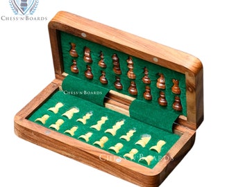 Jeu D'échecs Miniature En Bois Fait Main - Jeu De Voyage Vintage - Boîte Bois - Neuf 2024