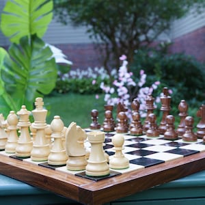 Chess Set wood | German Knight Tournament Chess set with Ebony and Maplewood Wood Board Board