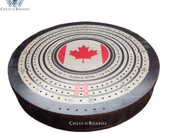 Round Maple Cribbage Board: 3-Track, Bloodwood Inlay, Storage Drawer