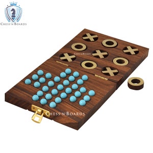 Juego de mesa de madera de tres en raya y solitario, juego de mesa tradicional y desafiante para niños y adultos, regalo para el Día de Acción de Gracias o Navidad