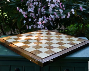 Sheesham & Maple Chess Board: Golden Rosewood Border, 17"