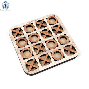 Tic Tac Toe, Knots and Crosses, Wooden Puzzle Game, Beige (4x4 Board)/Thanks Giving Gift/Christmas Gift