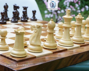 Laughing Knight Staunton Series Leatherette Felted Handmade Indian Rosewood Tournament Chessmen with Endgrain Board Combo Chess Set/ Gift