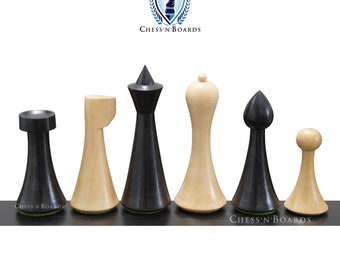 King Height 3.75” Reproduced Hermann Ohme/ Danish Modern/ Minimalist Style, Ebonized Boxwood,Weighted Chess Pieces