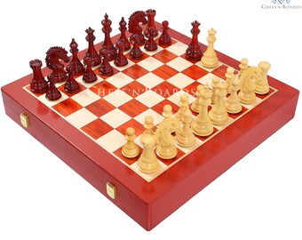 The Ruffian American Series /Staunton Triple Weighted Chess Pieces /Budrosewood-Boxwood /4.8&quot; King height | Handmade Gifts/Christmas Gifts