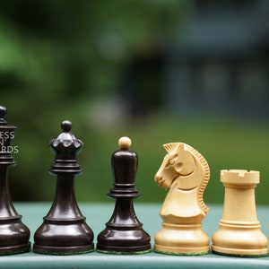 Dubrovnik Fischer Reproduced Chess Pieces in Ebonized boxwood / Box wood - 3.6&quot; King height, Classic Design, Staunton Style Chess pieces.
